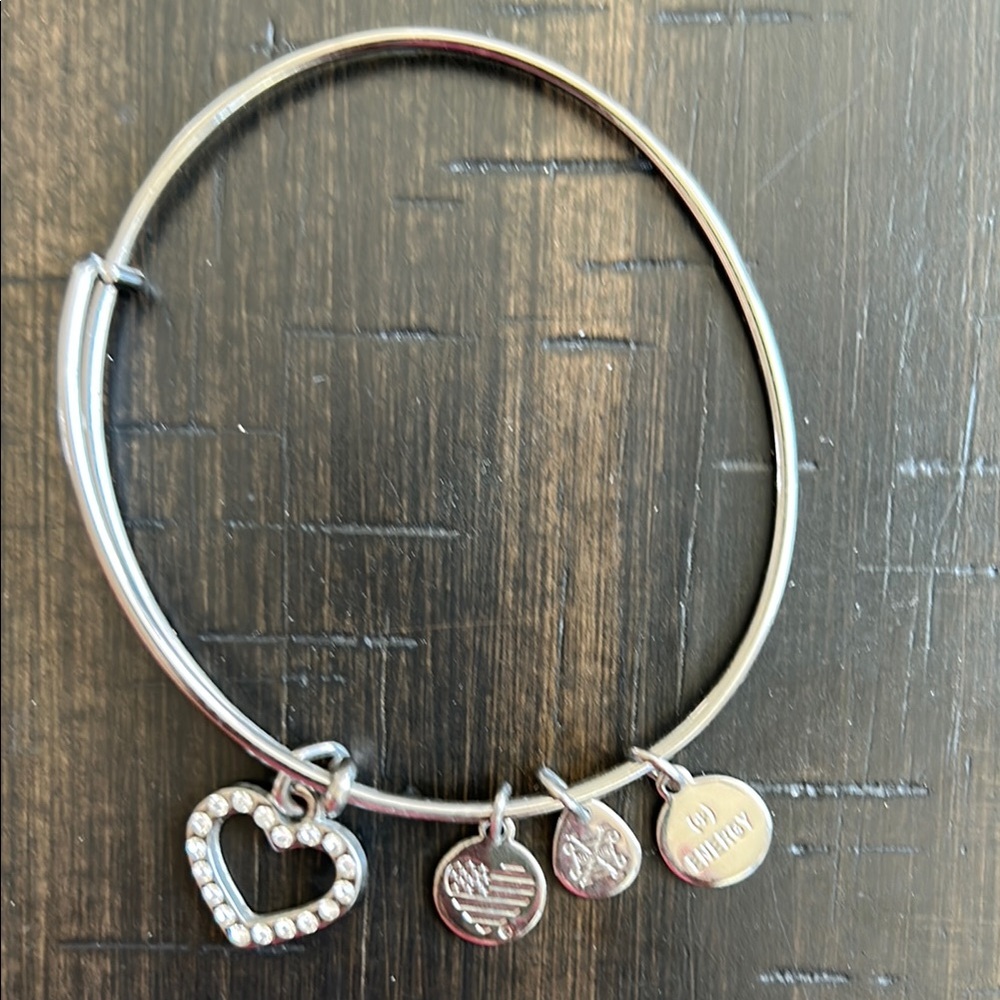 Alex and Ani Silver Heart Charm Bracelet with Rhinestones